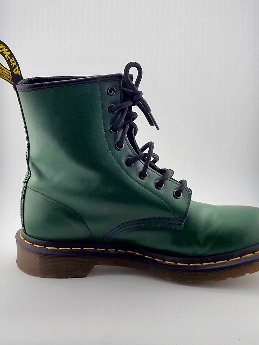 Dr. Martens 1460 Dark Green Lace Up Combat Boots Yellow Stitching Size 8 Exc Con - Picture 3 of 16